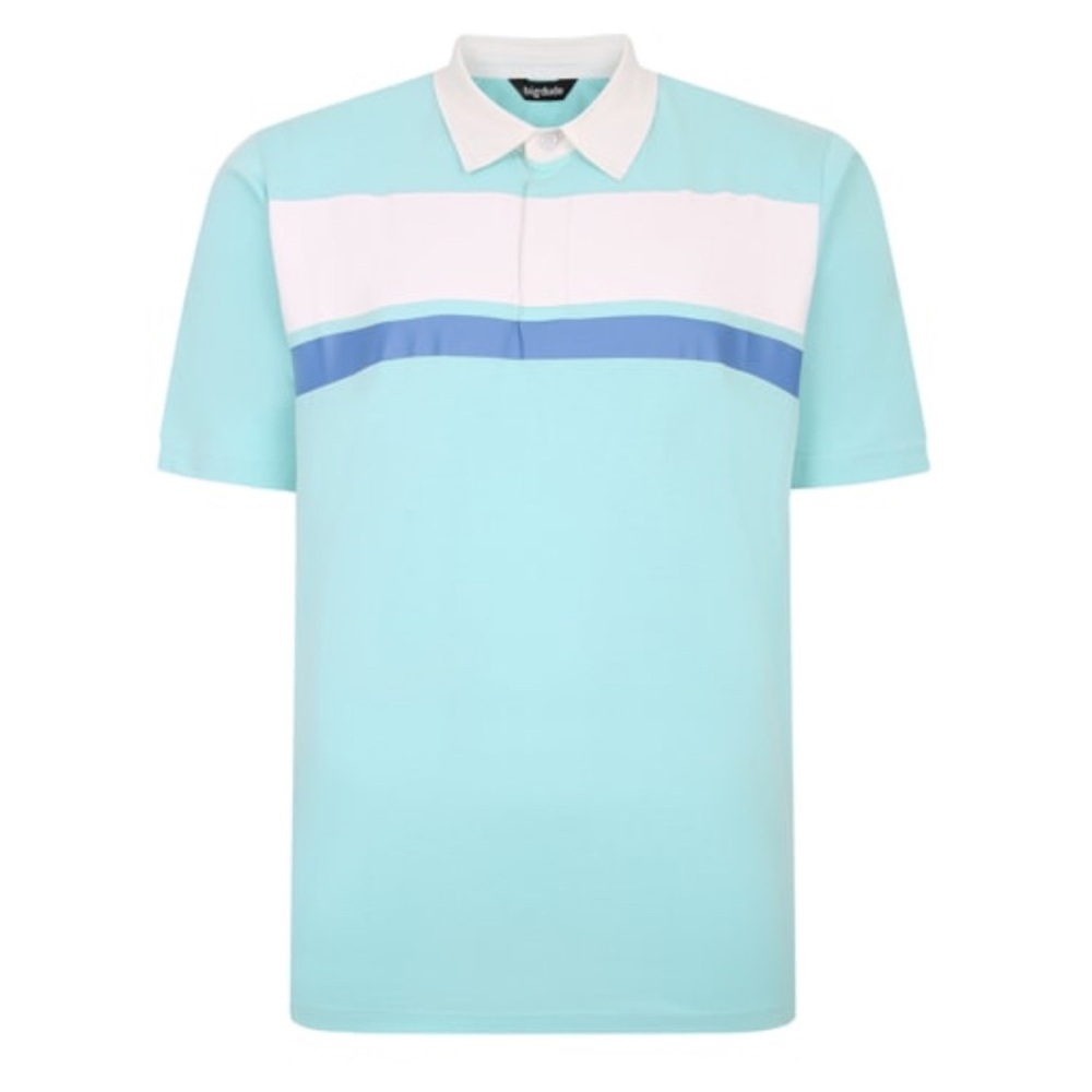 Bigdude Contrast Collar Striped Polo Shirt Turquoise
